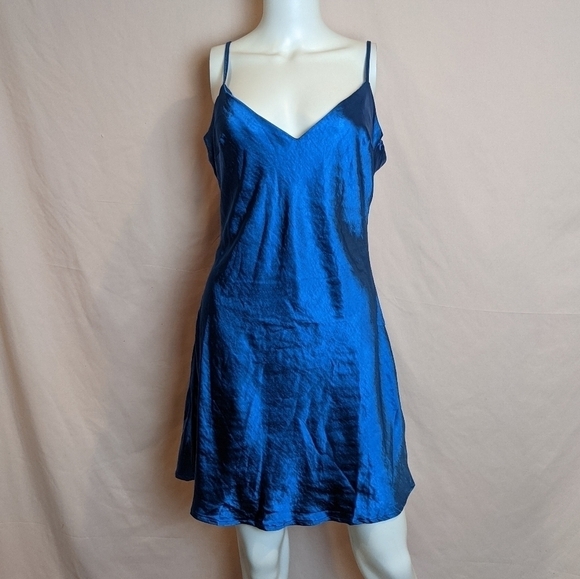 Nasty Gal Studio Sleek Dreams Satin Dress in Blue Size 10 - Picture 1 of 5